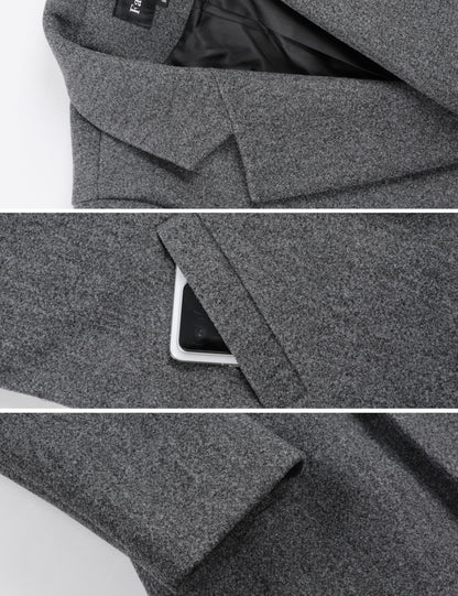 Wool Blend Pea Coat - Double Breasted Mid Length Trench Coat for Women