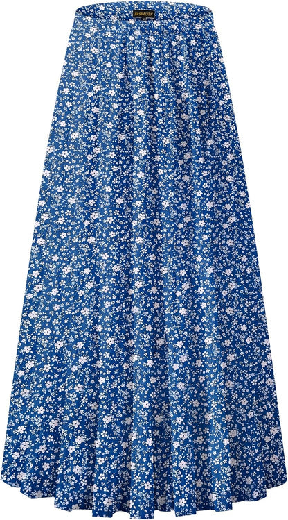 Chiffon Maxi Skirt for Women - High Waist Pleated A-Line Flared Long Skirt