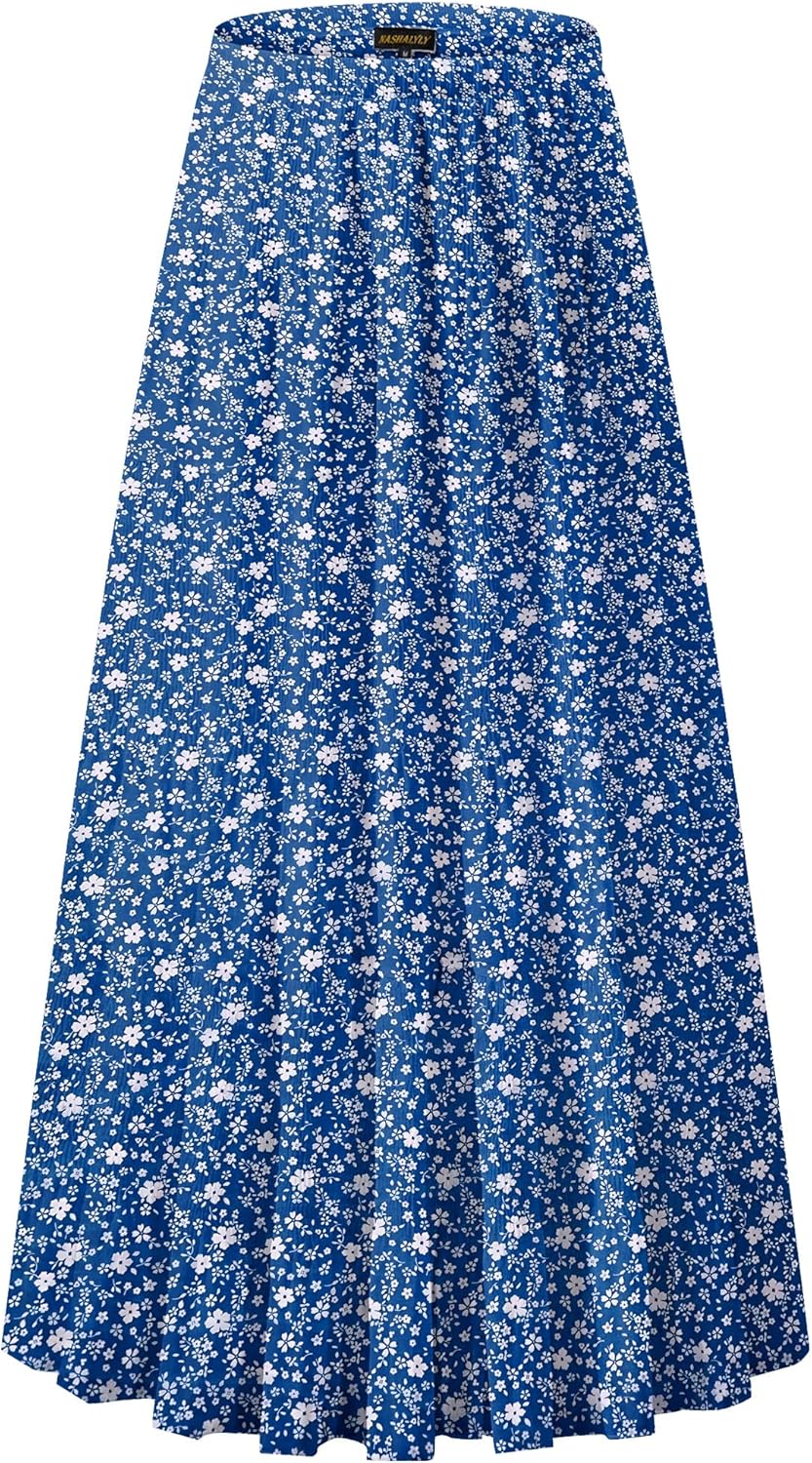 Chiffon Maxi Skirt for Women - High Waist Pleated A-Line Flared Long Skirt