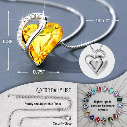 Infinity Love Birthstone Heart Necklace - 18K White Gold Plated Crystal Pendant Gift for Women