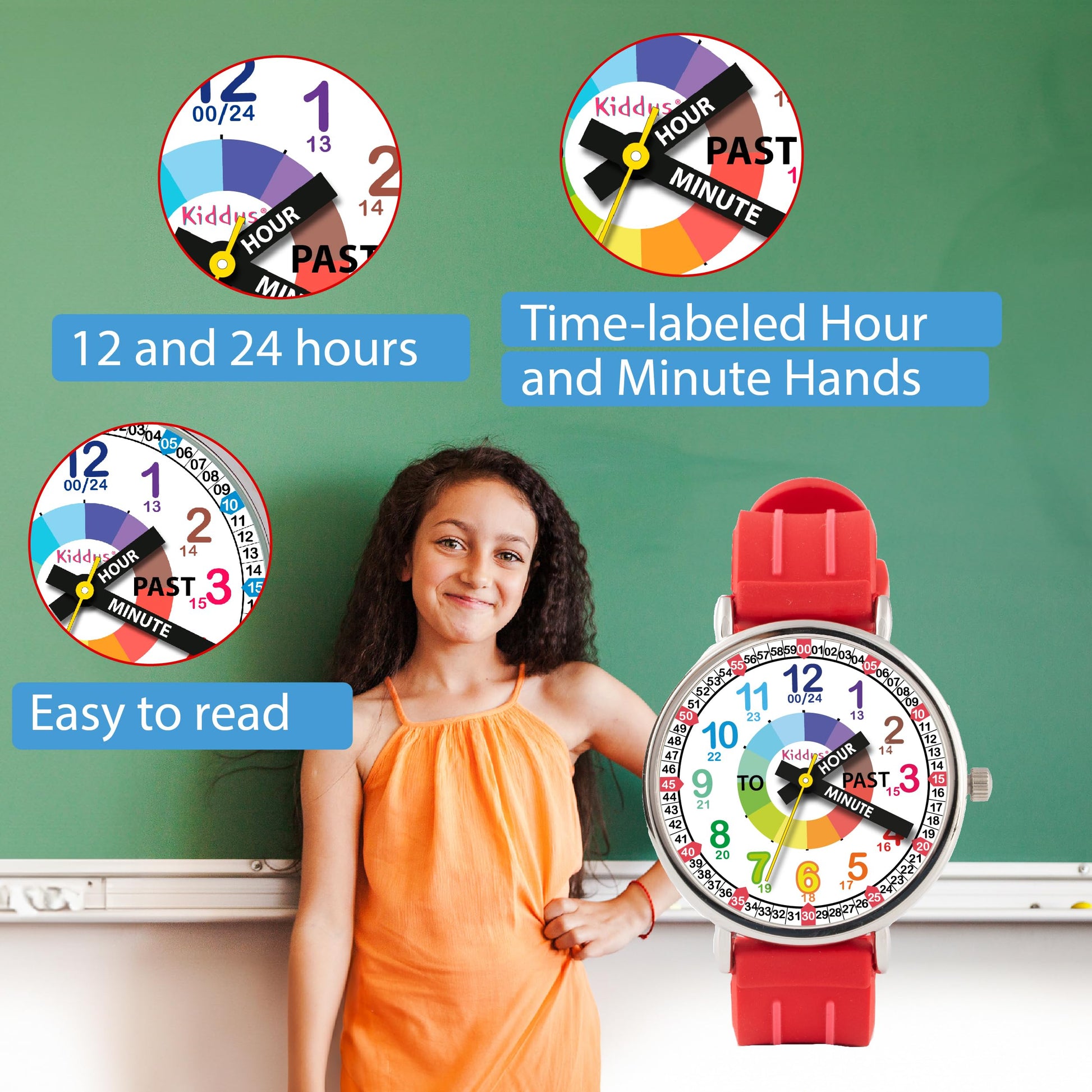 Kids Time Teacher Watch - Educational Analog Watch with Japanese Quartz Movement Ages 5-12