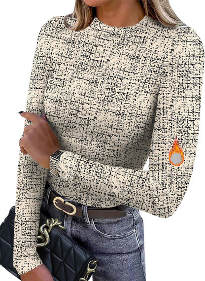 Women's Long Sleeve Thermal Shirt - Fleece Mock Neck Slim Fit Top