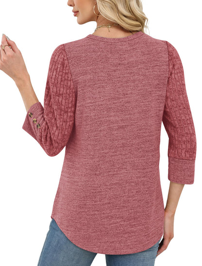 Women's Long Sleeve Shirts - Lightweight 3/4 Sleeve Sweaters with Buttons