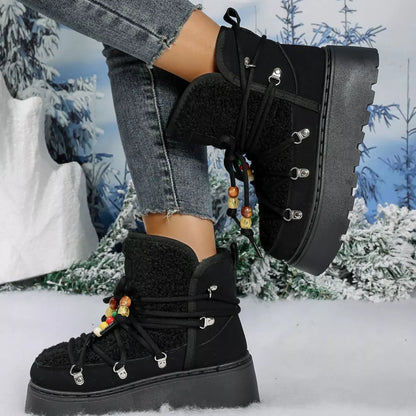 Lace-Up Platform Winter Boots Black