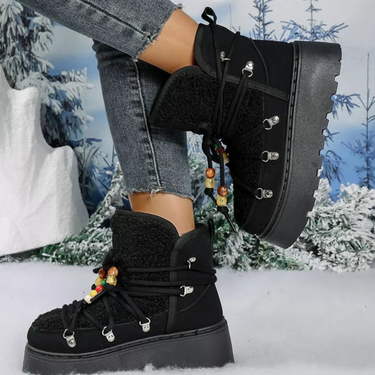 Lace-Up Platform Winter Boots Black