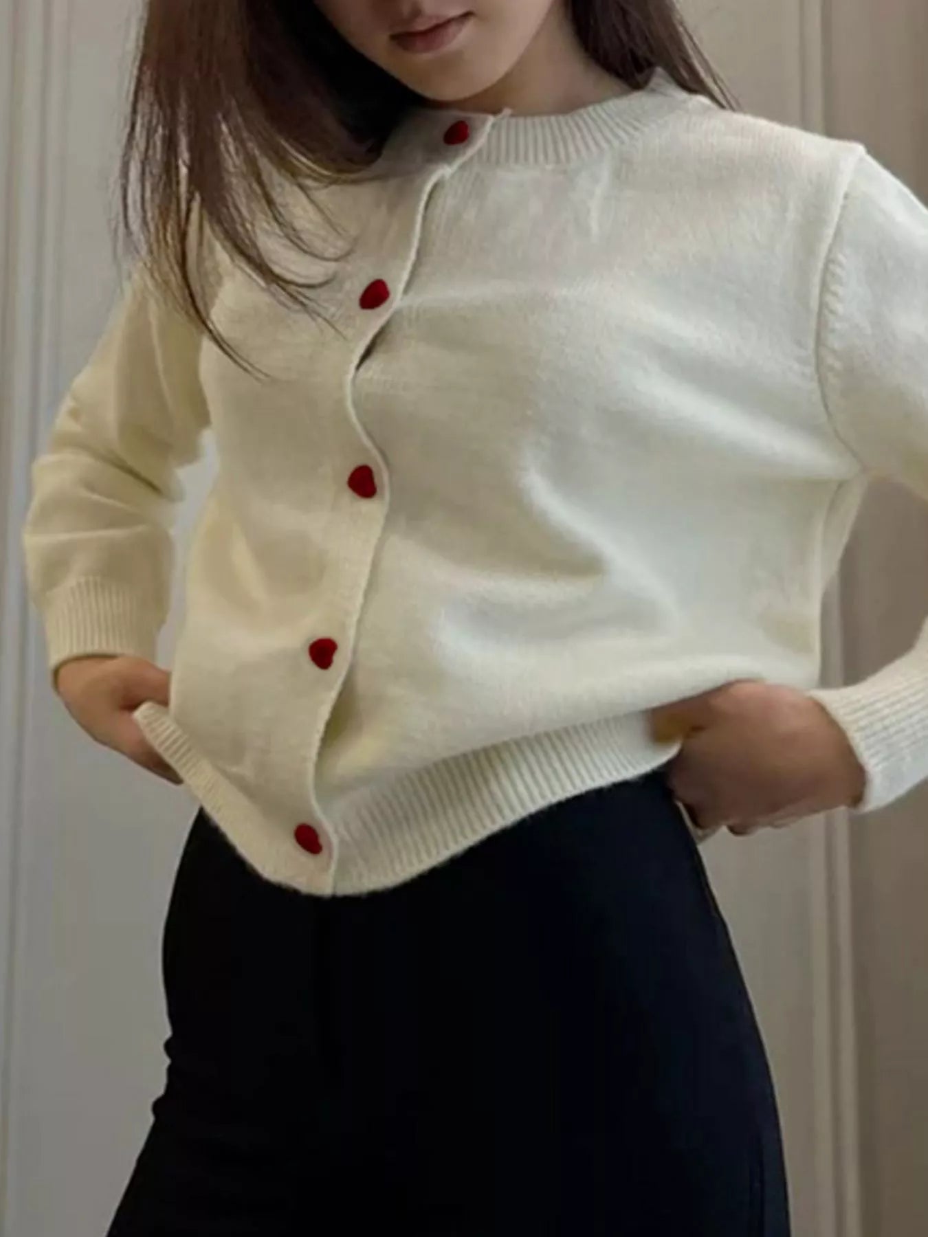 Button-Front Long Sleeve Cardigan