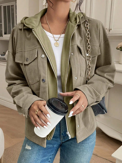 Thermal Knit Textured Hooded Jacket Sage