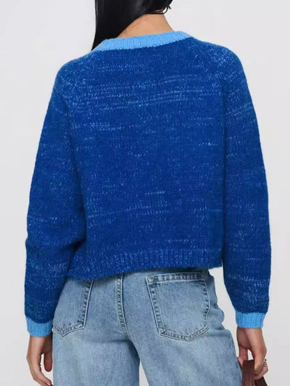 Contrast Trim Button-Up Cardigan