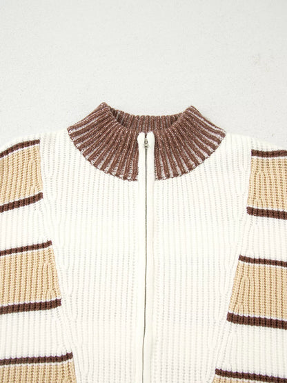 Stripe Half Zip Drop Shoulder Sweater