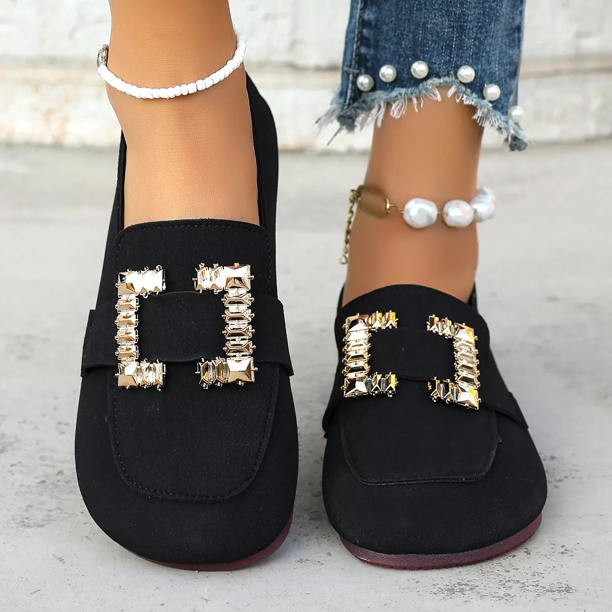 Decor Buckle Round Toe Slip-On Black