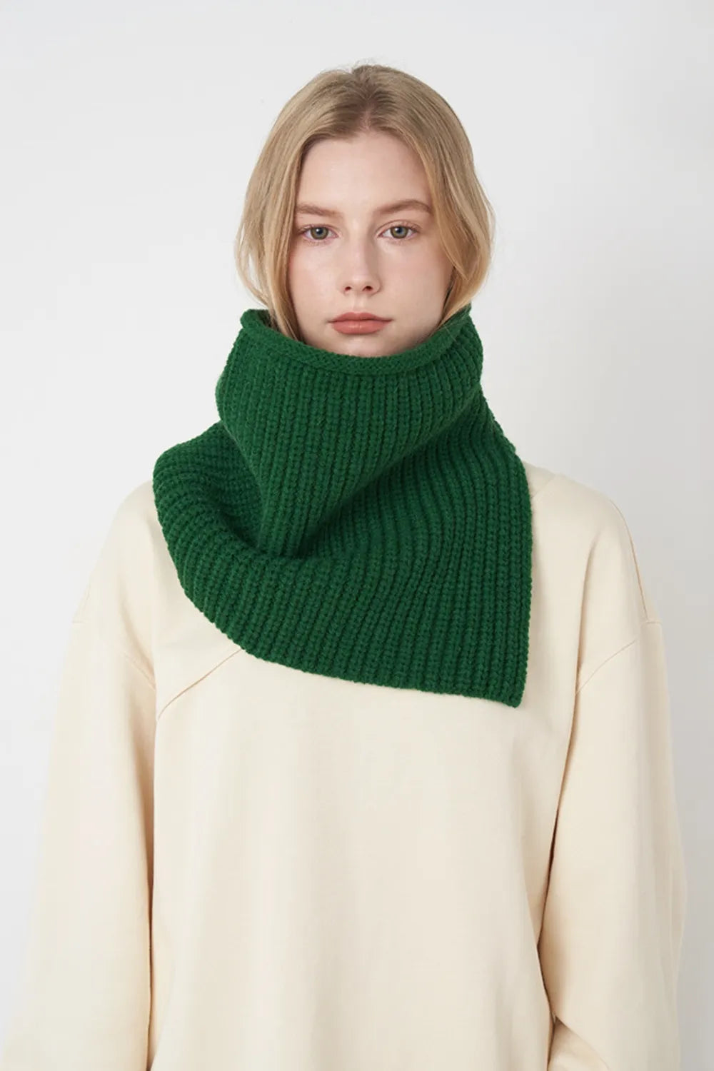 Slit Pullover Knit Scarf Dark Green One Size