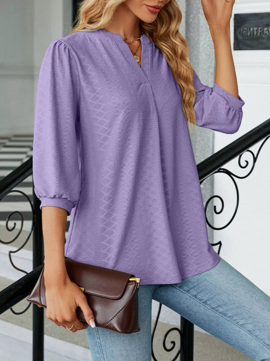 Notched 3/4 Sleeve Casual Top