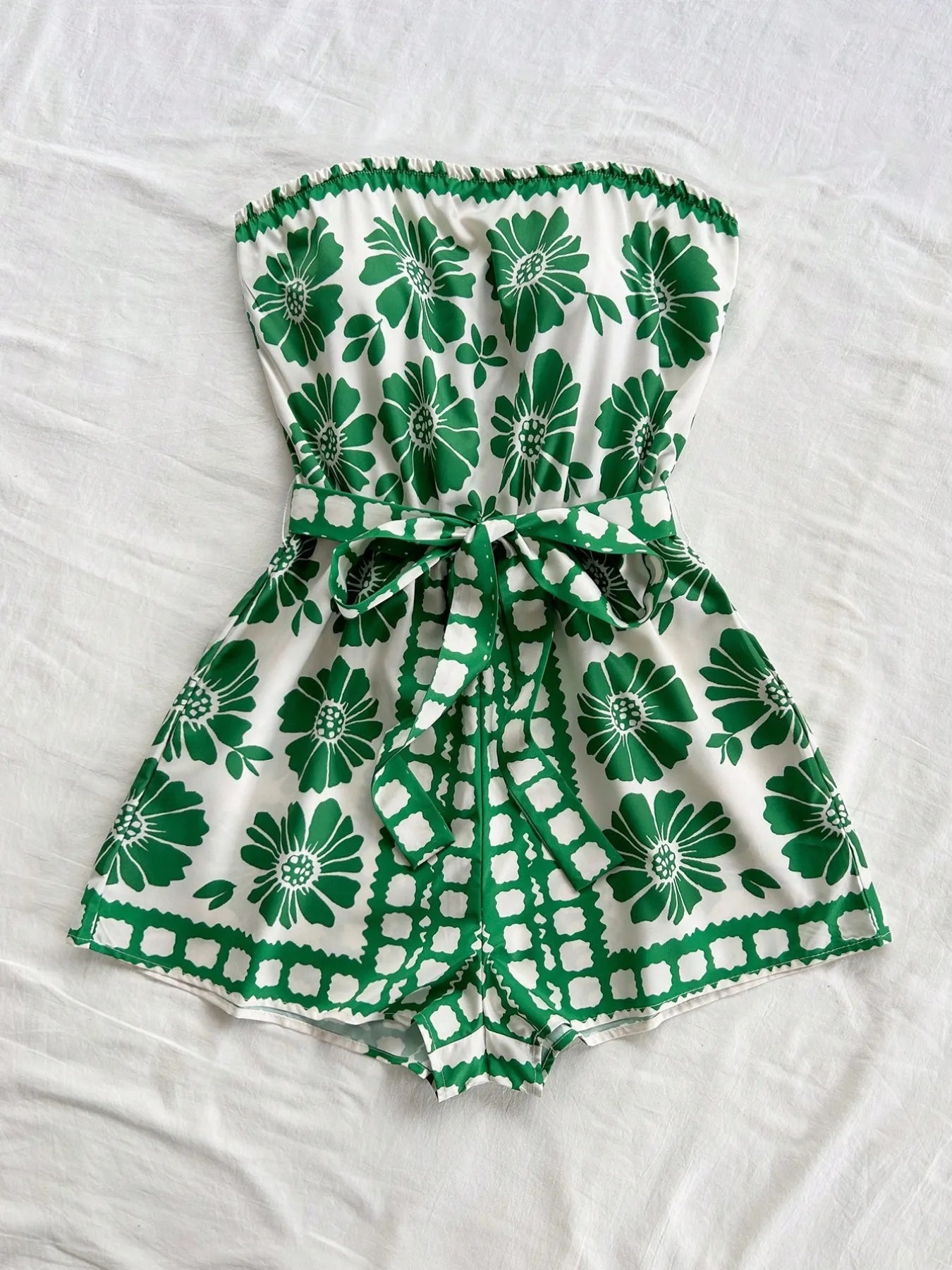 Printed Tube Tie Waist Romper