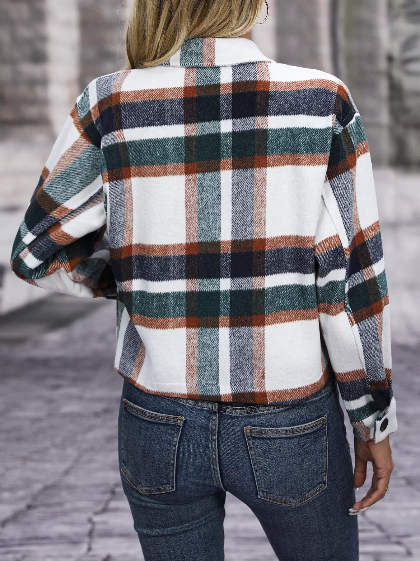 Plaid Oversized Button-Up Cropped Jacket