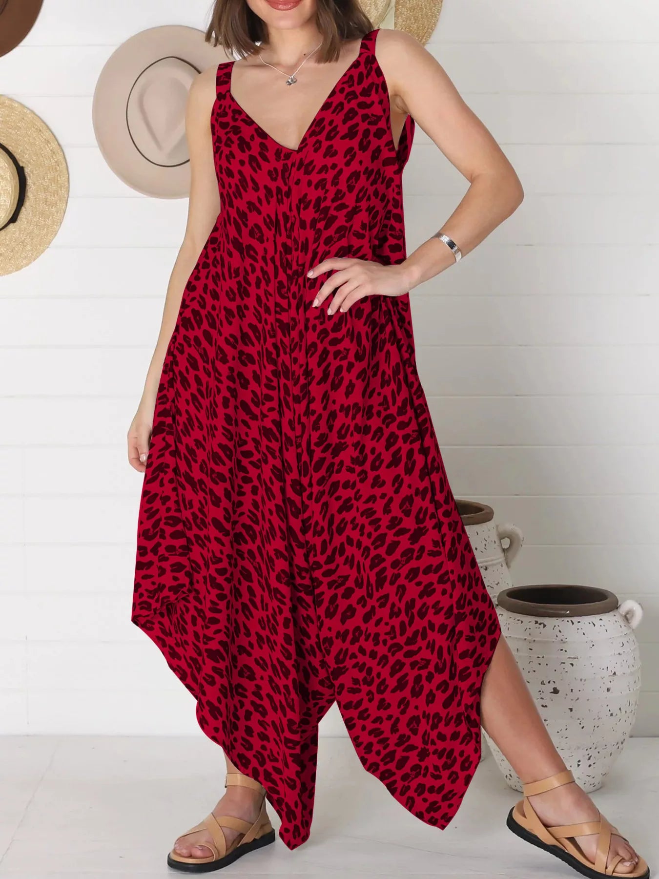 Full Size Leopard Print V-Neck Wide Leg Jumpsuit Plus Size