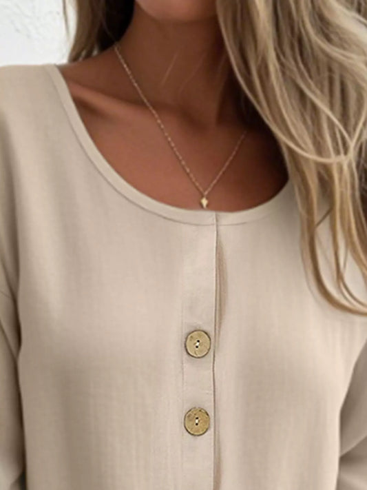 Full Size Button-Front 3/4 Sleeve Casual Blouse Plus Size