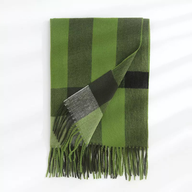 Plaid Tassel Scarf Green One Size