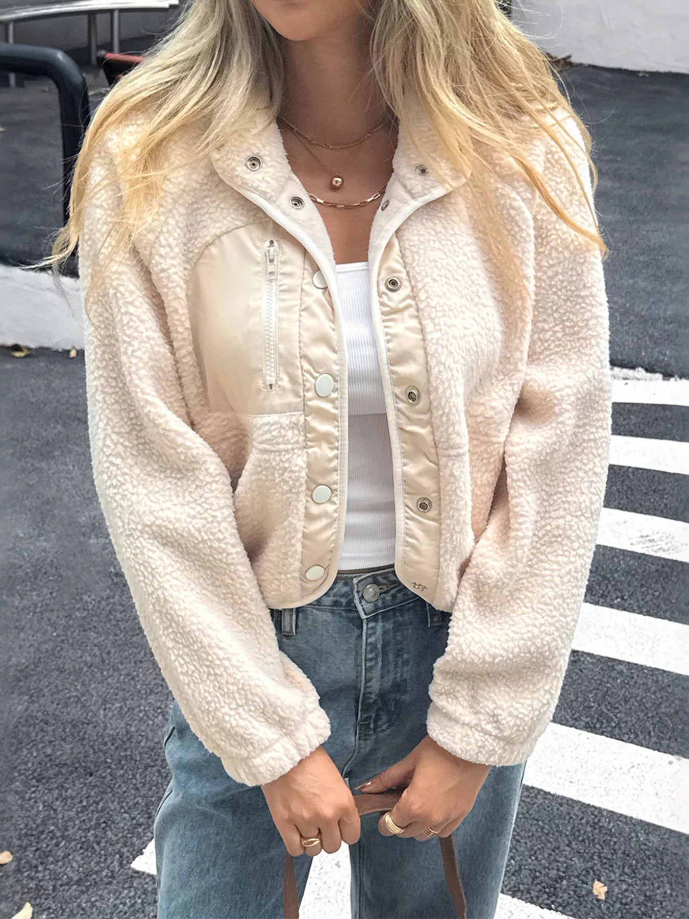 Snap Down Raglan Sleeve Jacket Ivory