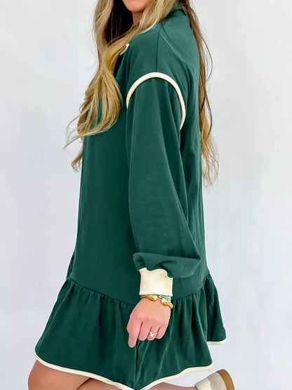 Ruffled Hem Dropped Shoulder Mini Dress