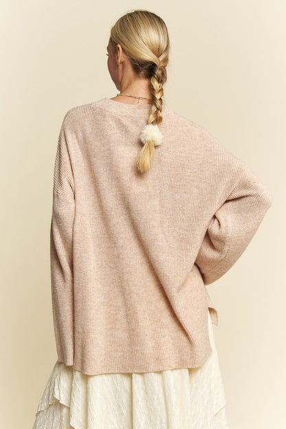 Back To School Sweater - Davi & Dani High-Low Round Neck Drop Shoulder Sweater