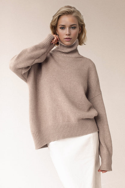 Back To School Sweater - Basic Bae Turtleneck Dropped Shoulder Long Sleeve Sweater