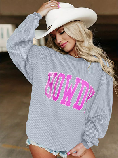 Full Size Howdy Round Neck Oversized Sweatshirt Plus Size Silver