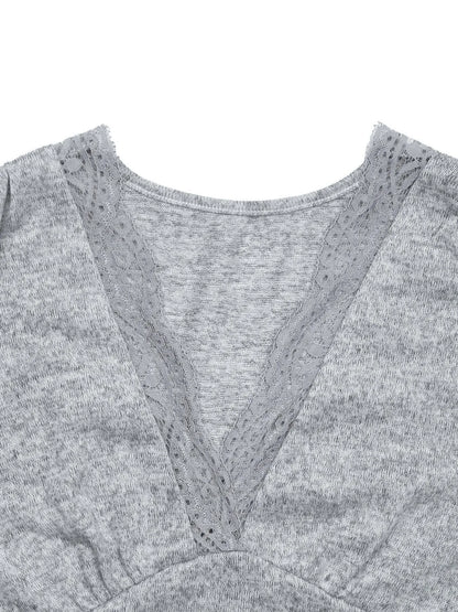 Lace Detail V-Neck Maxi Dress with Side Slit