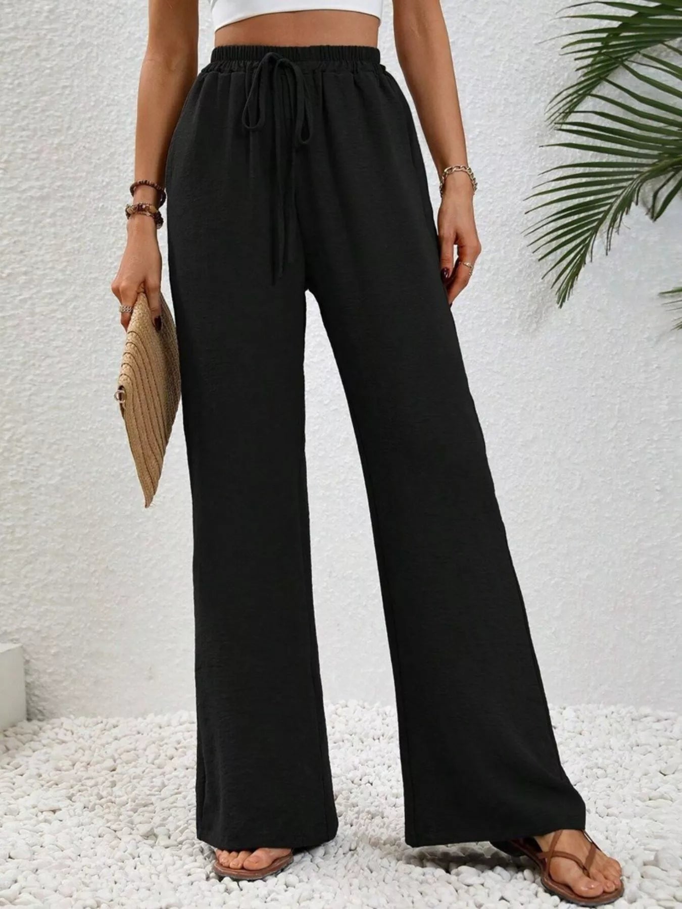 Casual Drawstring Wide Leg Pants