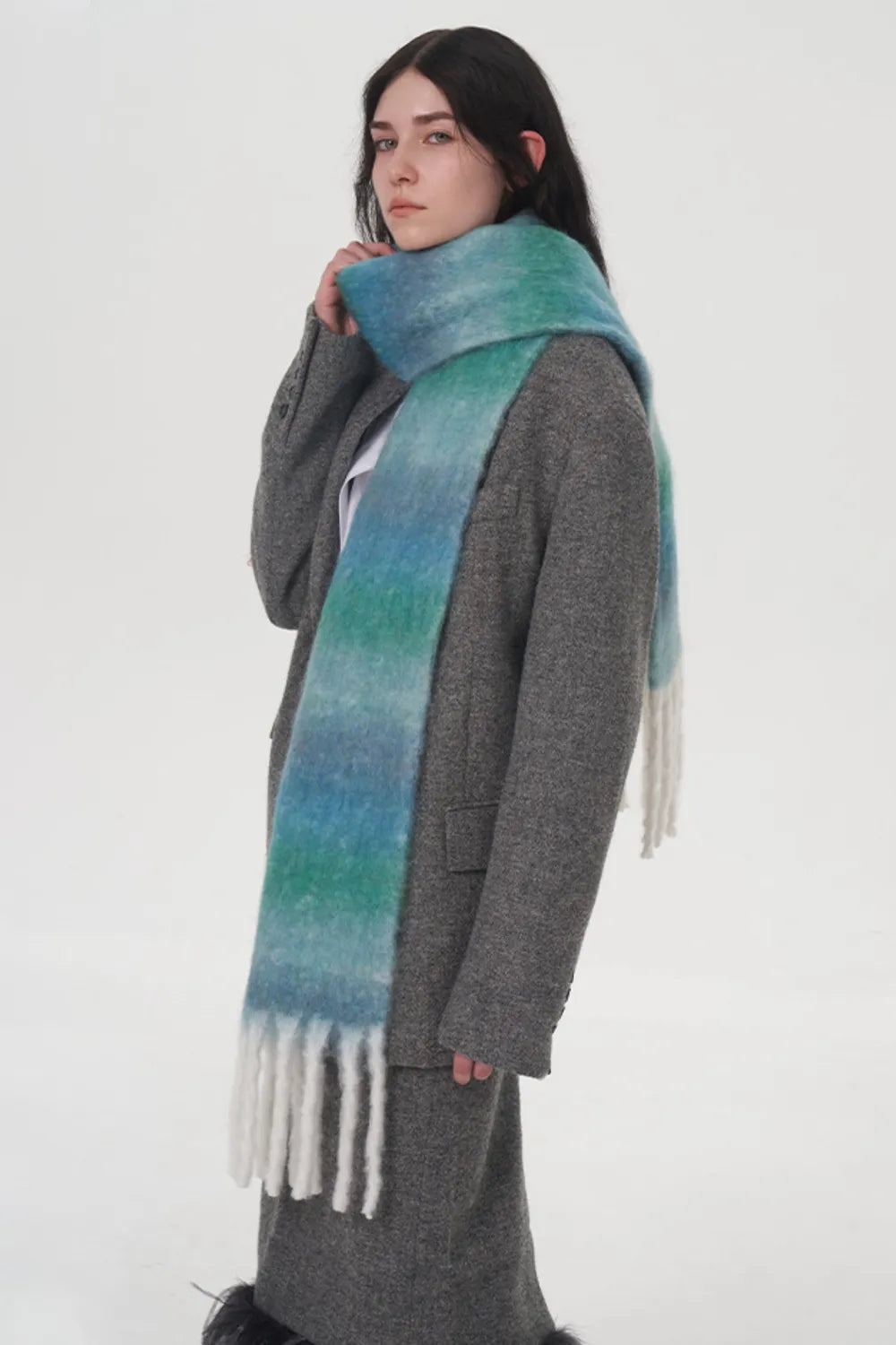 Fringe Gradient Thermal Scarf Sky Blue One Size