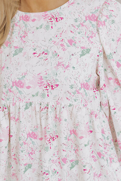 Printed Round Neck Long Sleeve Blouse