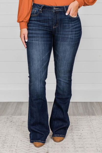 Fashion Quality High Waist Stretch Flared Pants Purplish Blue