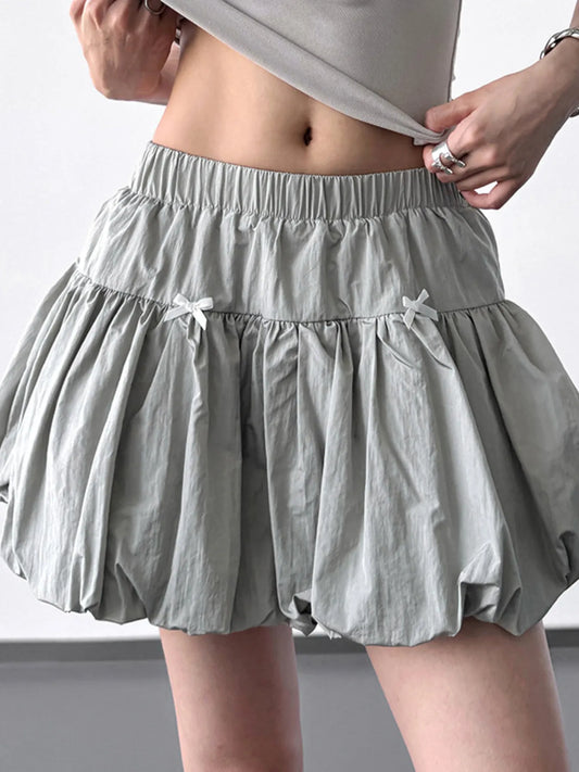 Bubble Hem Elastic Waist Mini Skirt Gray