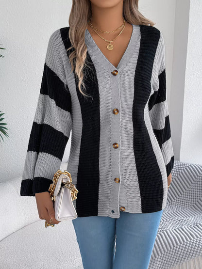 Color Block Button-Up Cardigan