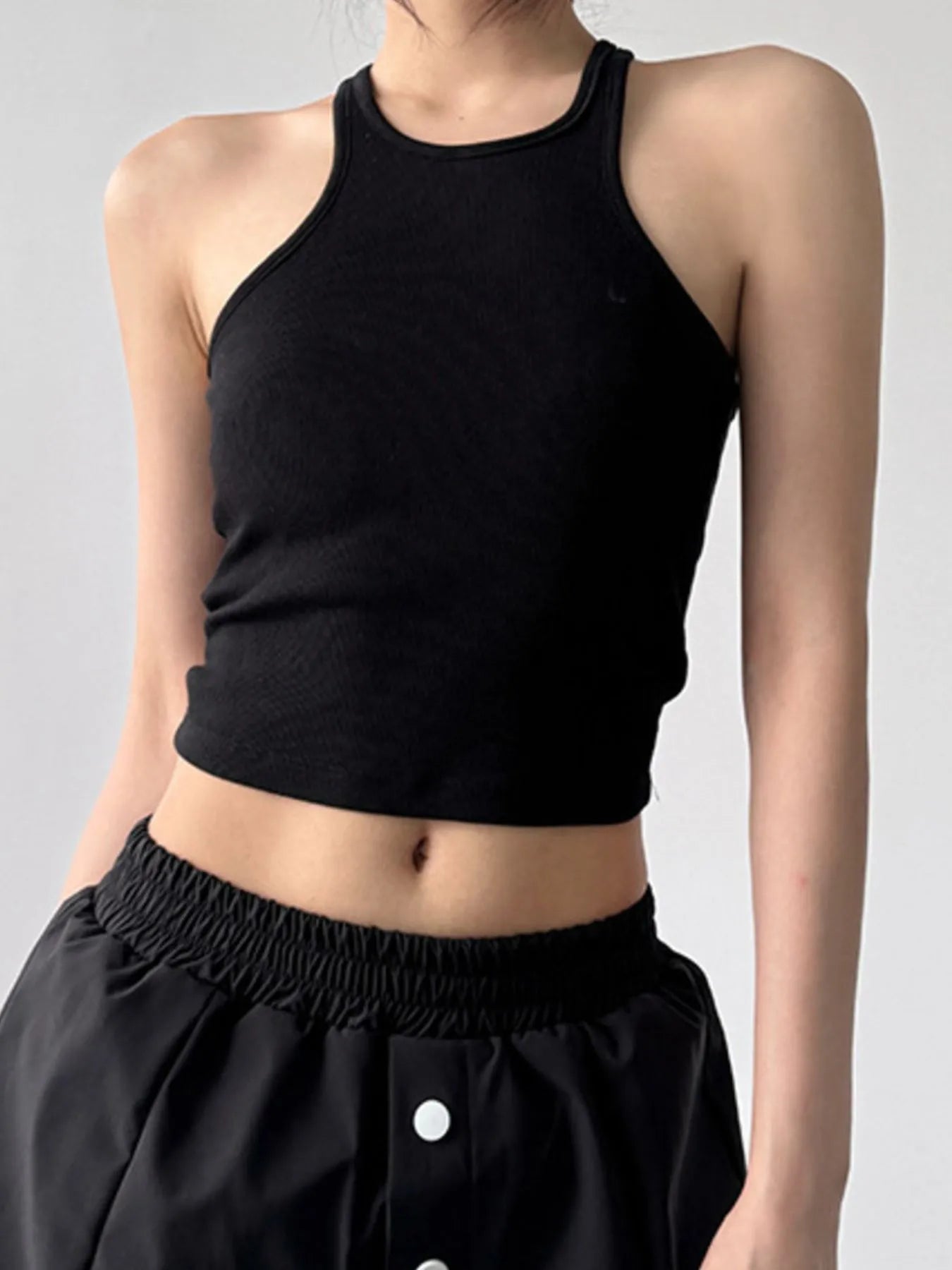 Ribbed Round Neck Crop Tank Top