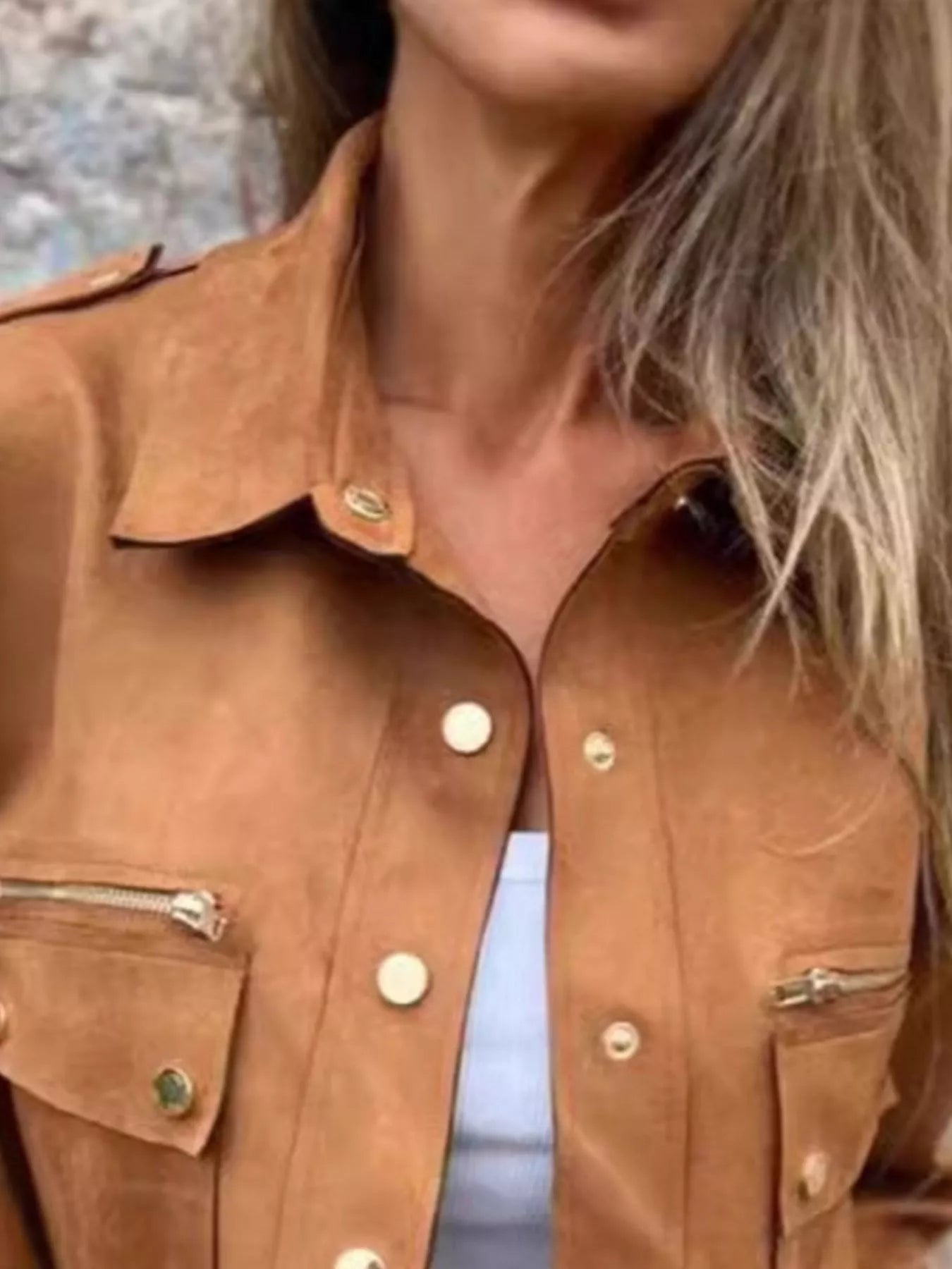 Full Size Snap Down Long Sleeve Jacket Plus Size