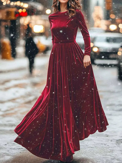 Velvet Long Sleeve Maxi Dress Burgundy