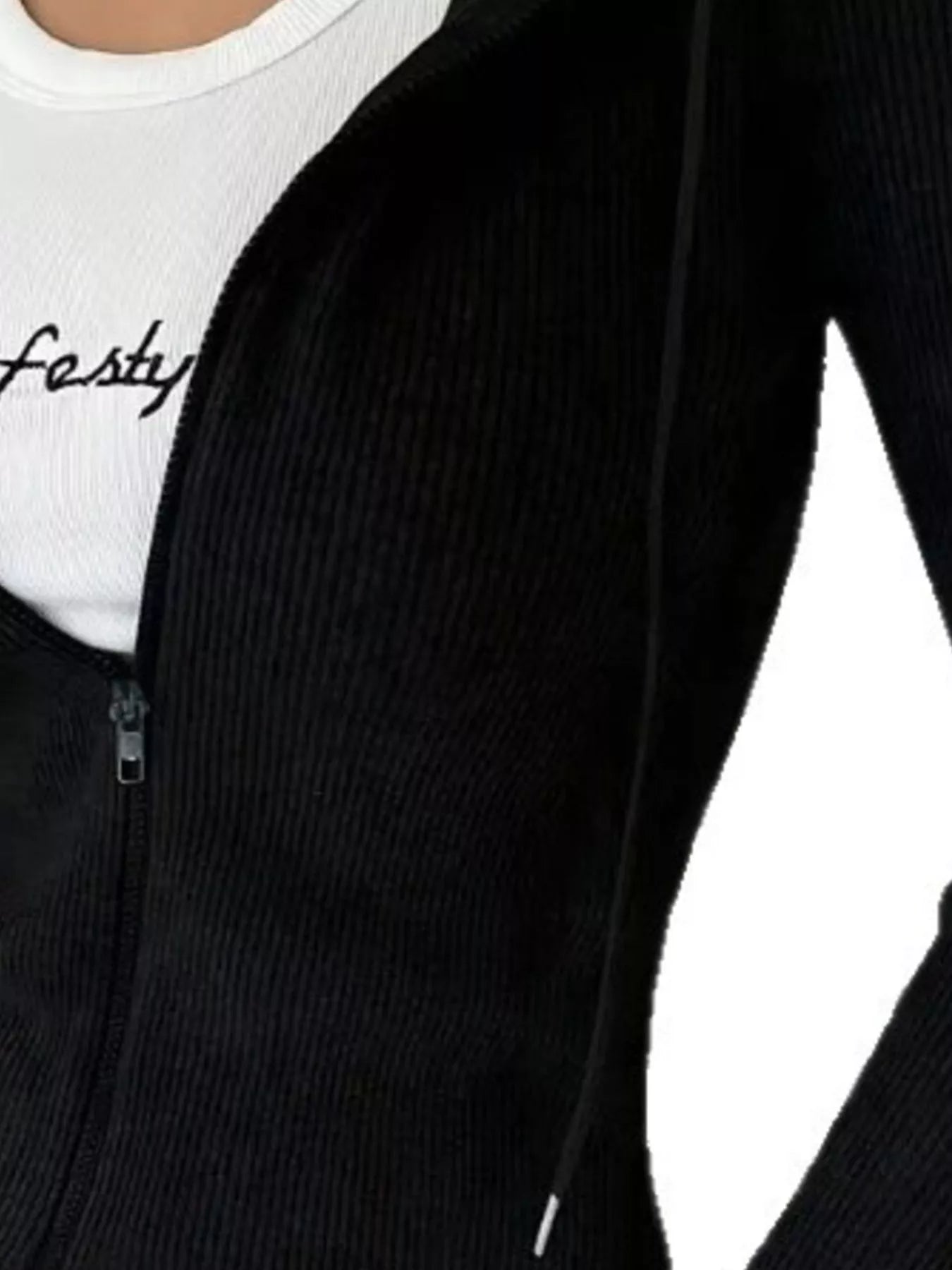 Ribbed Knit Zip-Up Hooded Cardigan