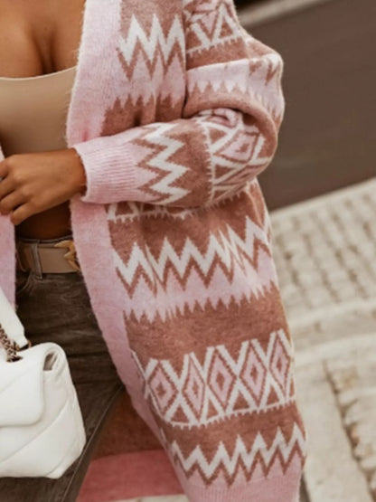 Geometric Pattern Open Front Cardigan