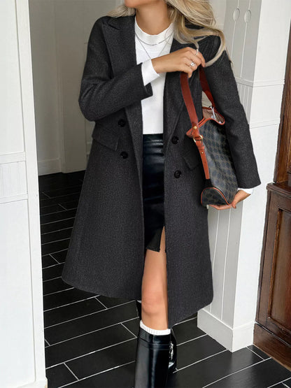 Double-Breasted Wool Blend Overcoat Black