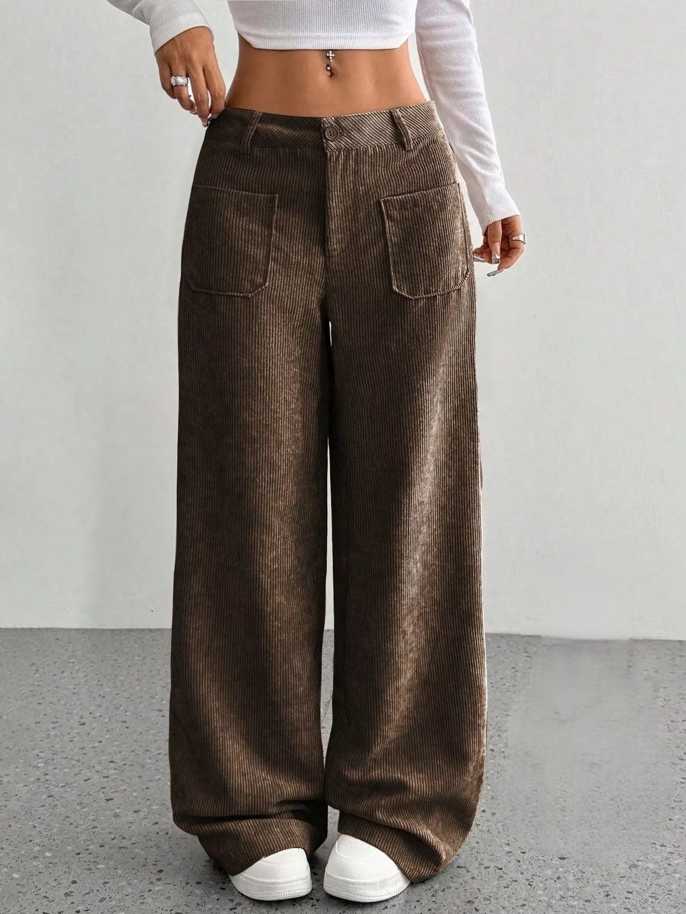 Wide Leg Corduroy Pants Brown