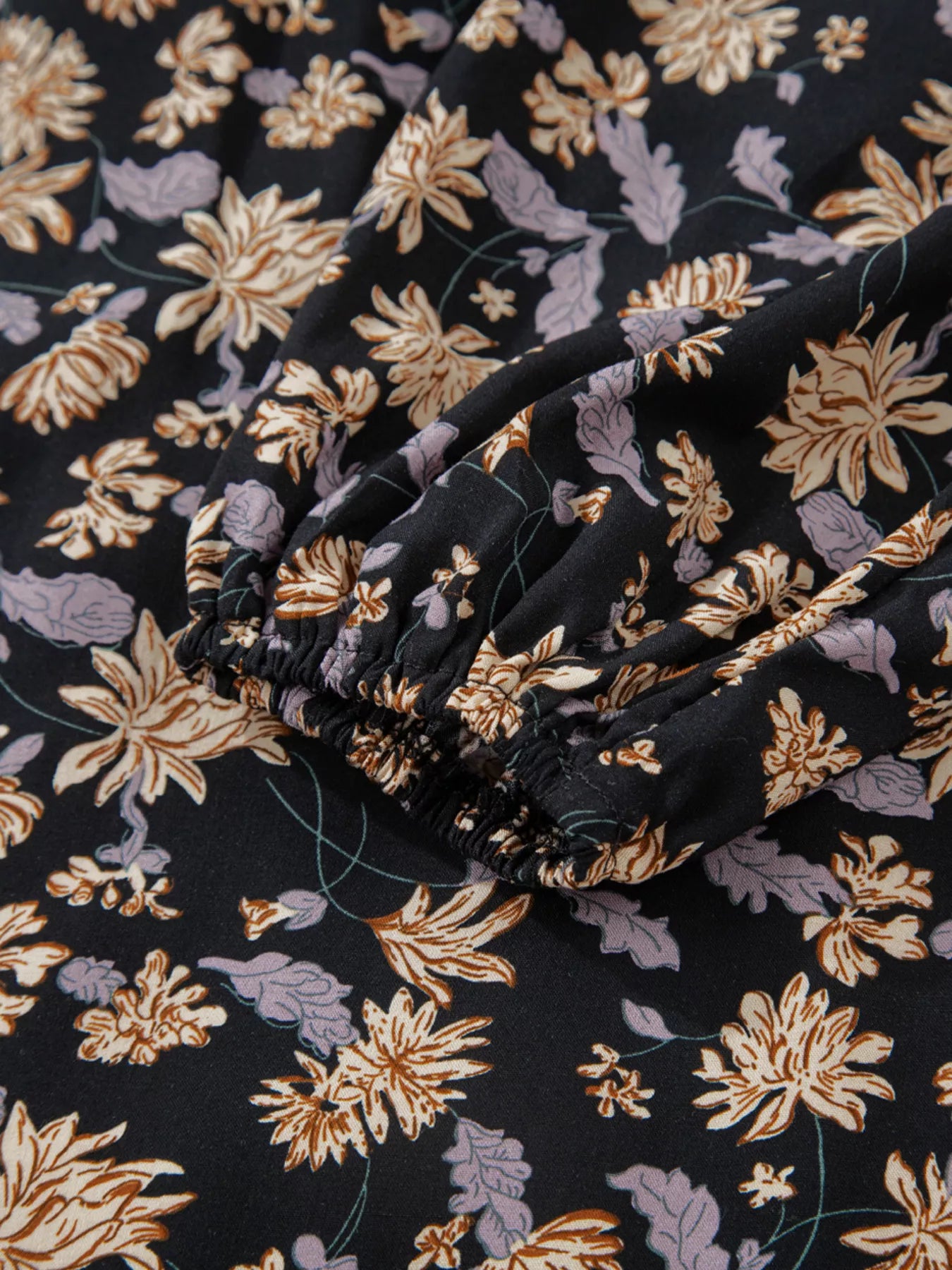 Floral Deep V Neck Smocked Bust Bubble Sleeve Babydoll Dress