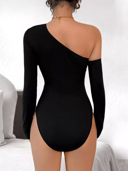 Flower Long Sleeve Single Shoulder Bodysuit