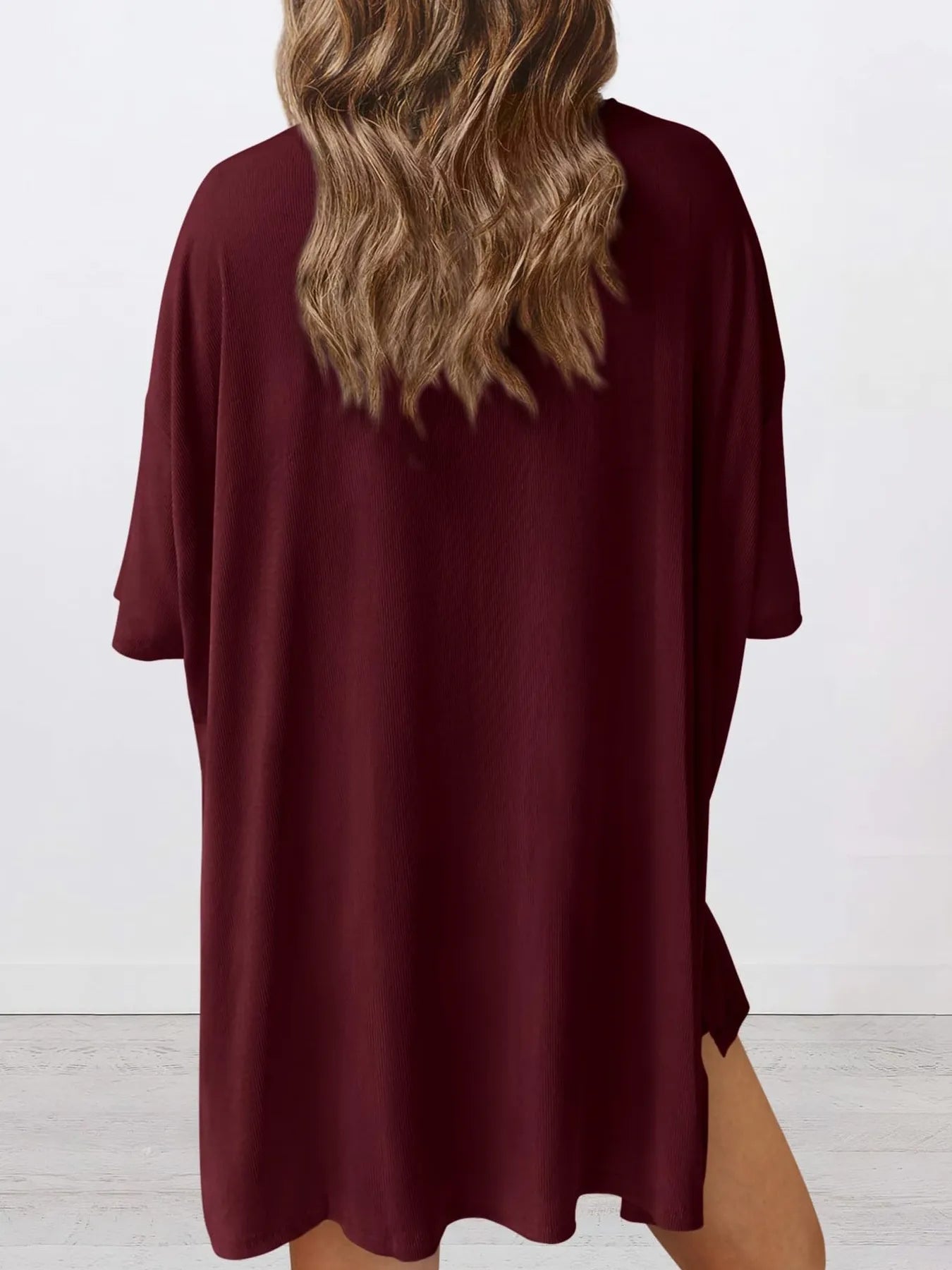 Full Size Oversized Slit Round Neck Top and Shorts Lounge Set Plus Size