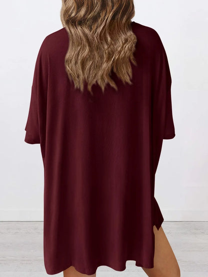 Full Size Oversized Slit Round Neck Top and Shorts Lounge Set Plus Size