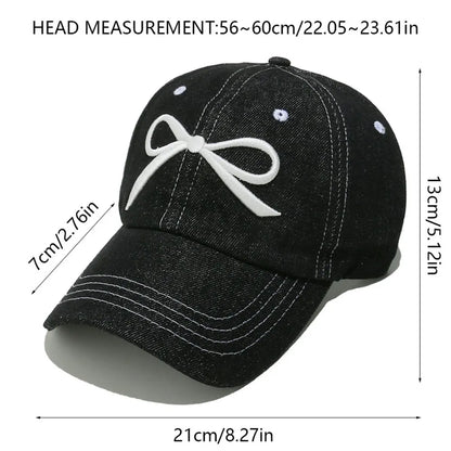 Bow Embroidered Denim Baseball Cap