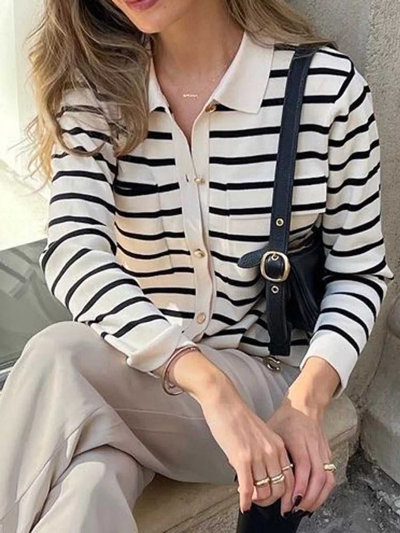 Striped Button-Down Knit Cardigan