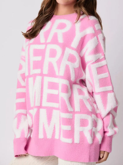 Christmas Merry Festive Holiday Sweater Pink