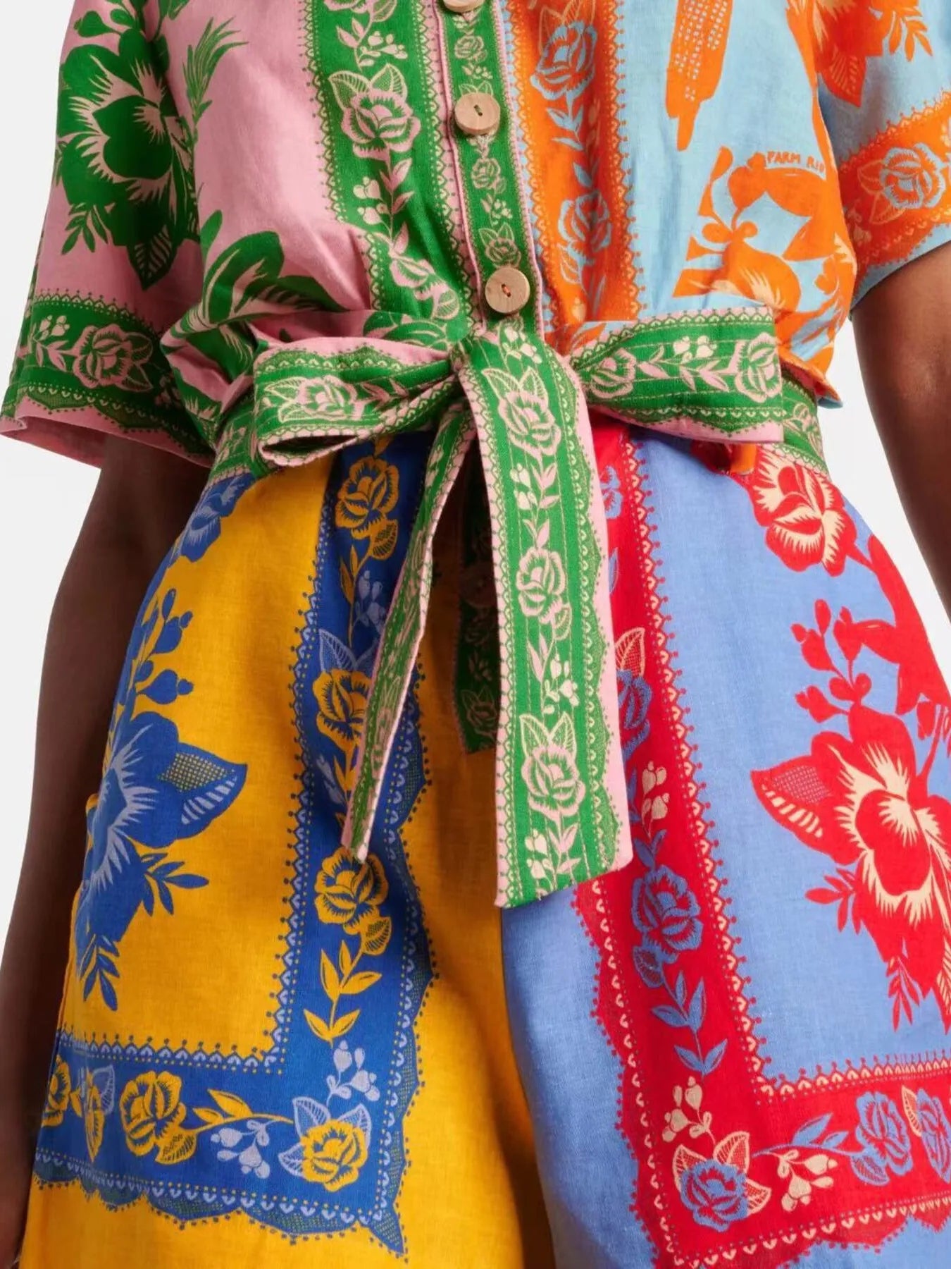 Printed Short Sleeve Tie Waist Romper