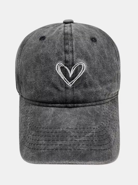 Washed Heart Embroidered Baseball Cap Black One Size