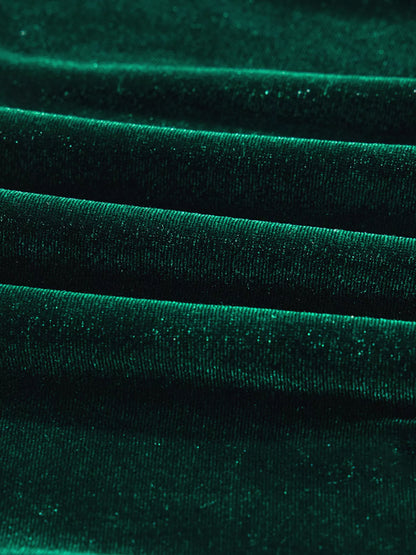 Sequin Puff Sleeve High Waist Tiered Velvet Mini Dress